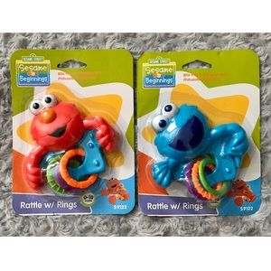 2 Sesame Street Baby Rattles w/ Rings